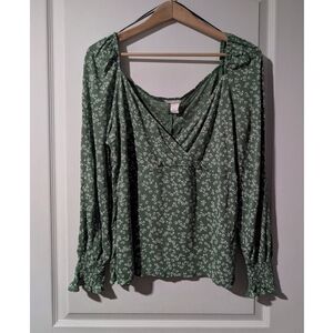H&M MAMA | Green Floral Long Sleeve Wrap Blouse